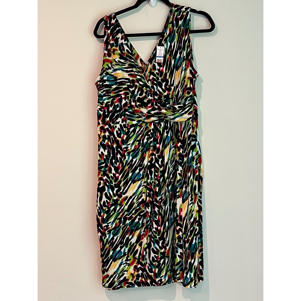 Chaus Women's XL Sleeveless Abstract Print V-Neck Sheath Dress Multi-Color NWT